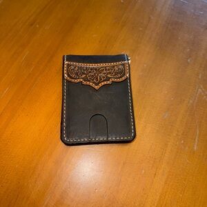 Ariat Western Mens Money Clip Bilfold  Floral Embossed Design Brown Leather